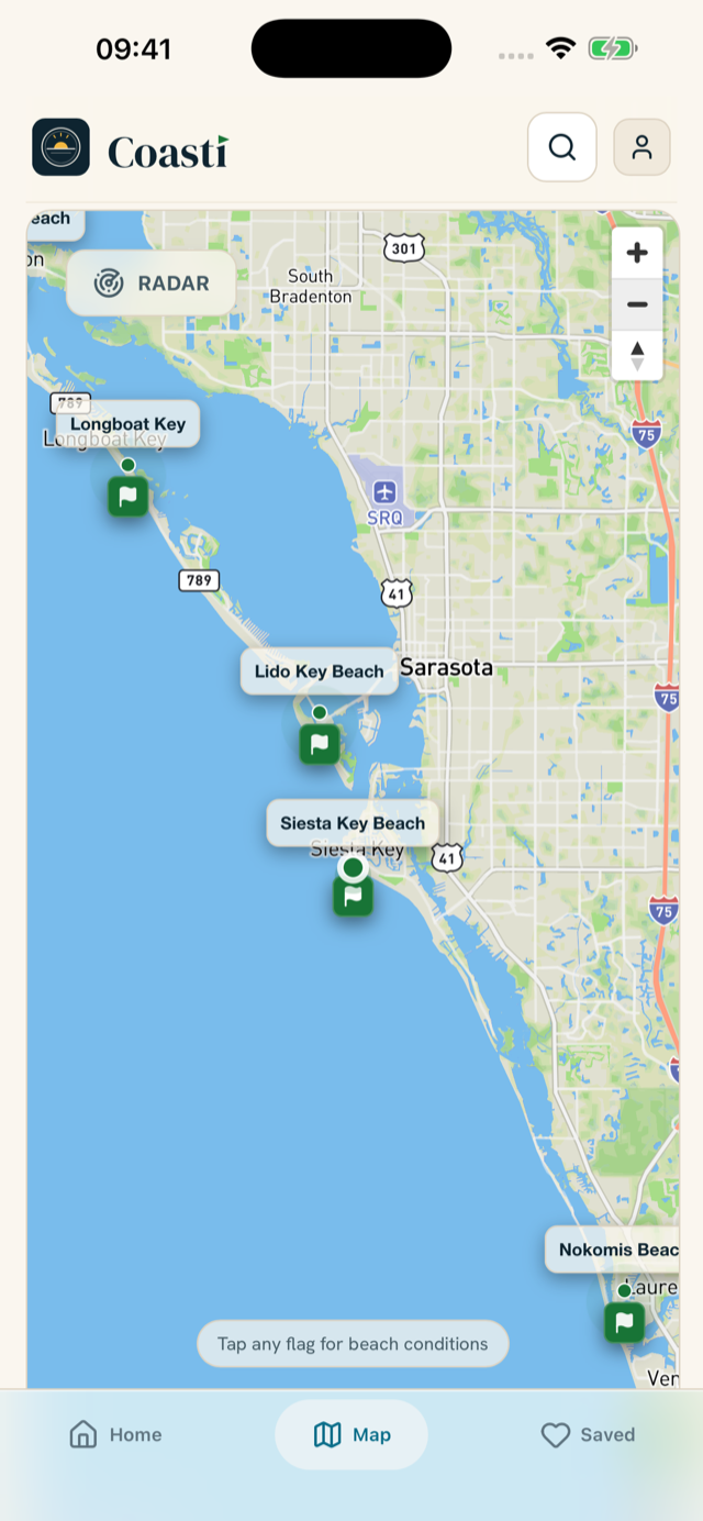 Coasti map: live lifeguard flags along the coast