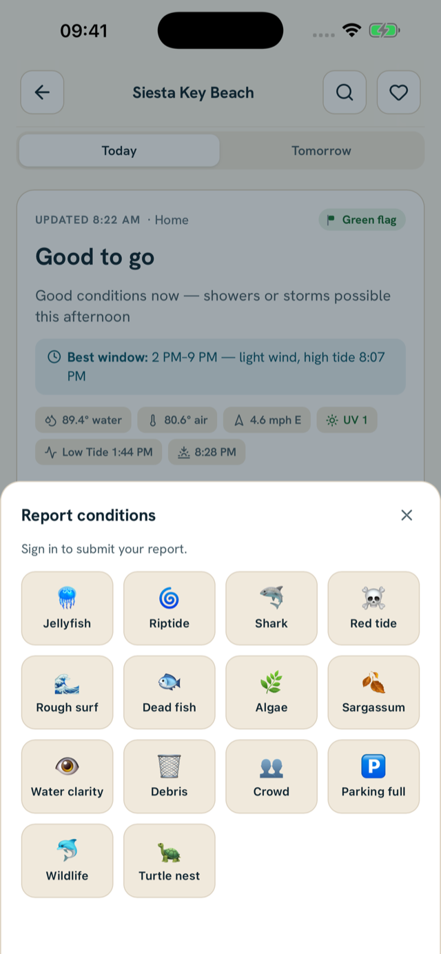 Coasti community reports: one-tap beach condition reports